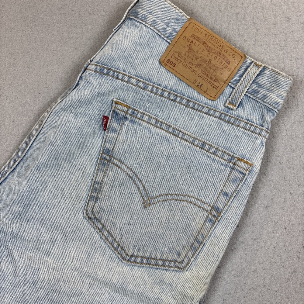 Levis 505 Regular Fit Denim Jean Shorts Light Wash‎ Men 34 Light Blue Bat Tag